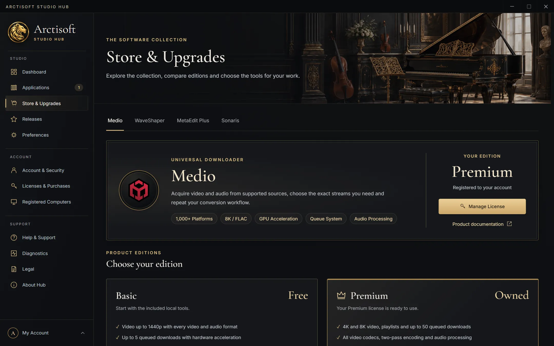 Studio Hub showing the editions of an application side by side