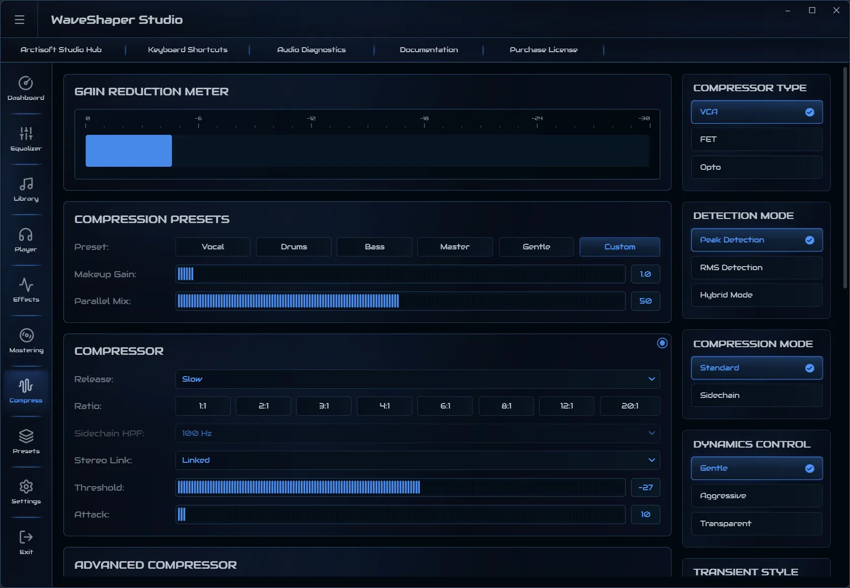 WaveShaper compressor workspace