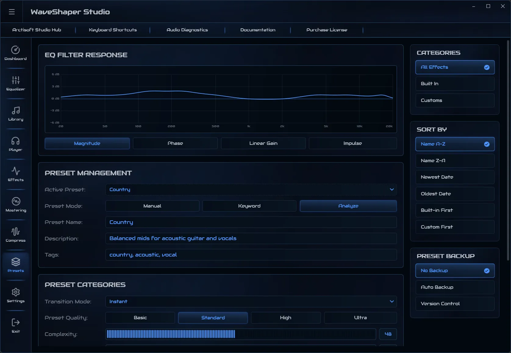 WaveShaper presets workspace